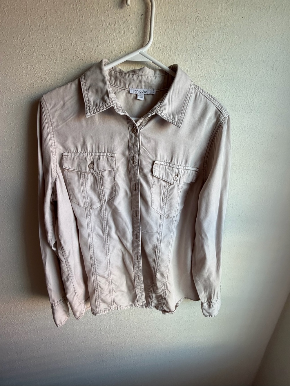 Chico's Light Beige Button-Front Utility Jean Jacket